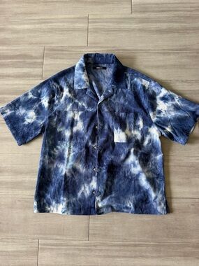 Mens Tie-Dye Short Sleeve Shirt - Blue (Large)